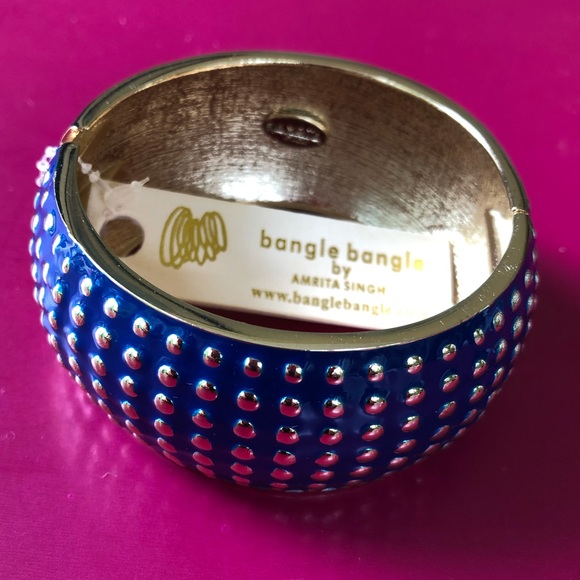 💙 Blue Enameled Hinged Bangle with Golden Dots 💙 - Picture 5 of 7